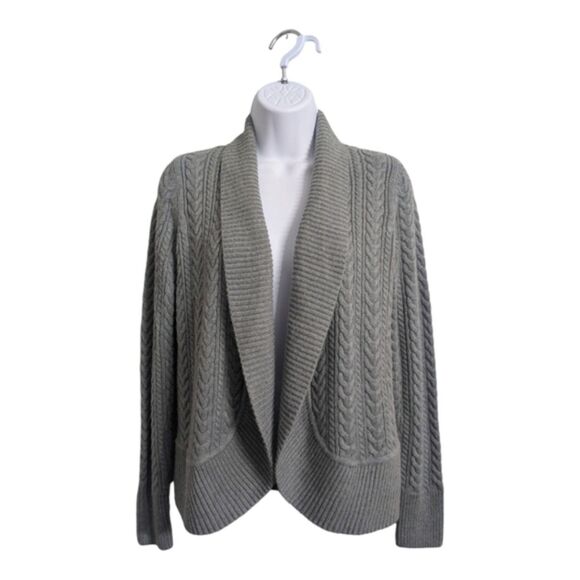 Talbots Petites Lambswool Blend Gray Cable Knit Cardigan Sweater Open Front SP - Picture 1 of 7
